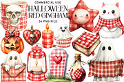 Watercolor Red Gingham Halloween, an Illustration by Daily.Designs (Thumbnail 1 of 4)