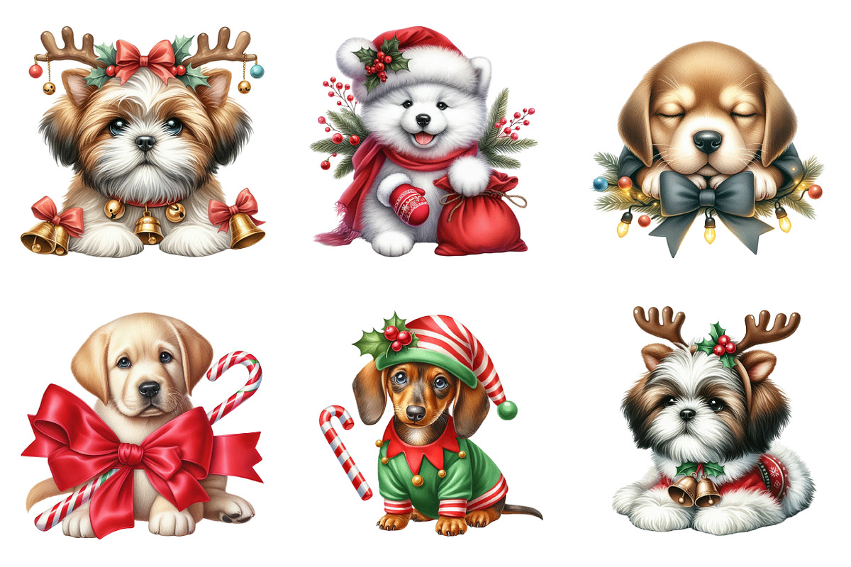 Christmas Puppies Clipart Bundle, an Illustration by SinaCreation (Photo 3 of 7)