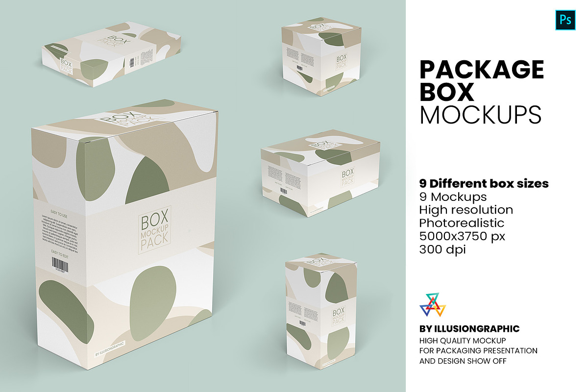 Package Box Mockups - 9 box sizes, a Packaging Mockup by Illusiongraphic (Photo 1 of 19)