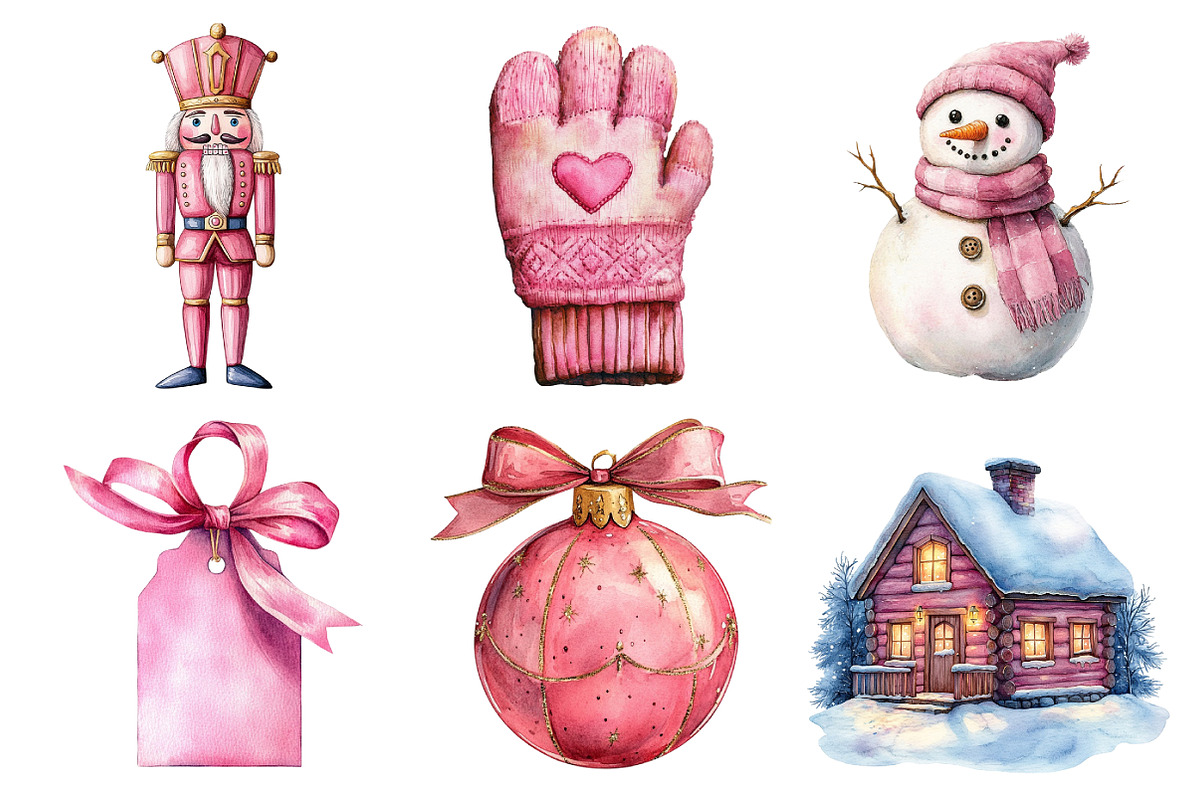 Watercolor Pink Christmas Clipart Bu, an Illustration by Daily.Designs (Photo 5 of 5)
