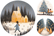 8 Christmas cute girl grey trees, a Seasonal Illustration by ARTOZEN DIGITAL (Thumbnail 2 of 15)