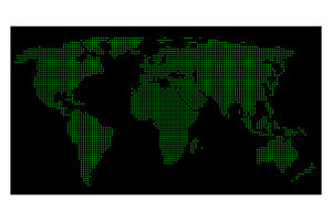 Green Dotted world map on a black