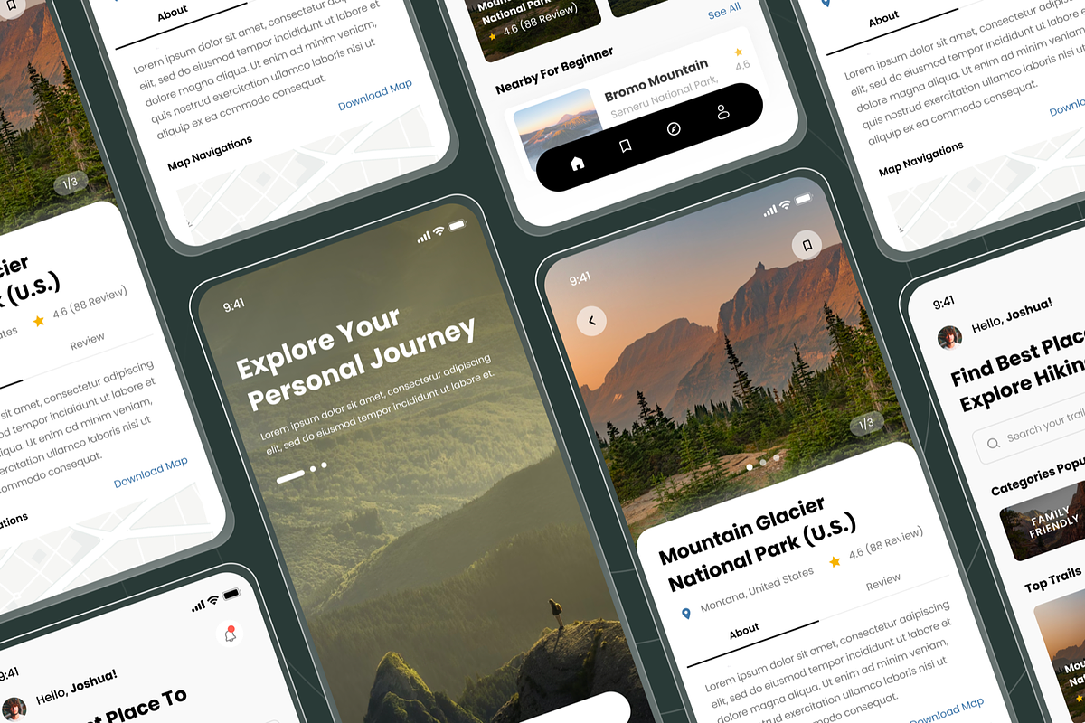 Hiking Guide - Mobile App UI Kits, an App Template by SquidPixey (Photo 3 of 3)