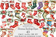 Watercolor Christmas Stockings Clipa, a Seasonal Illustration by Design Market (Thumbnail 1 of 5)