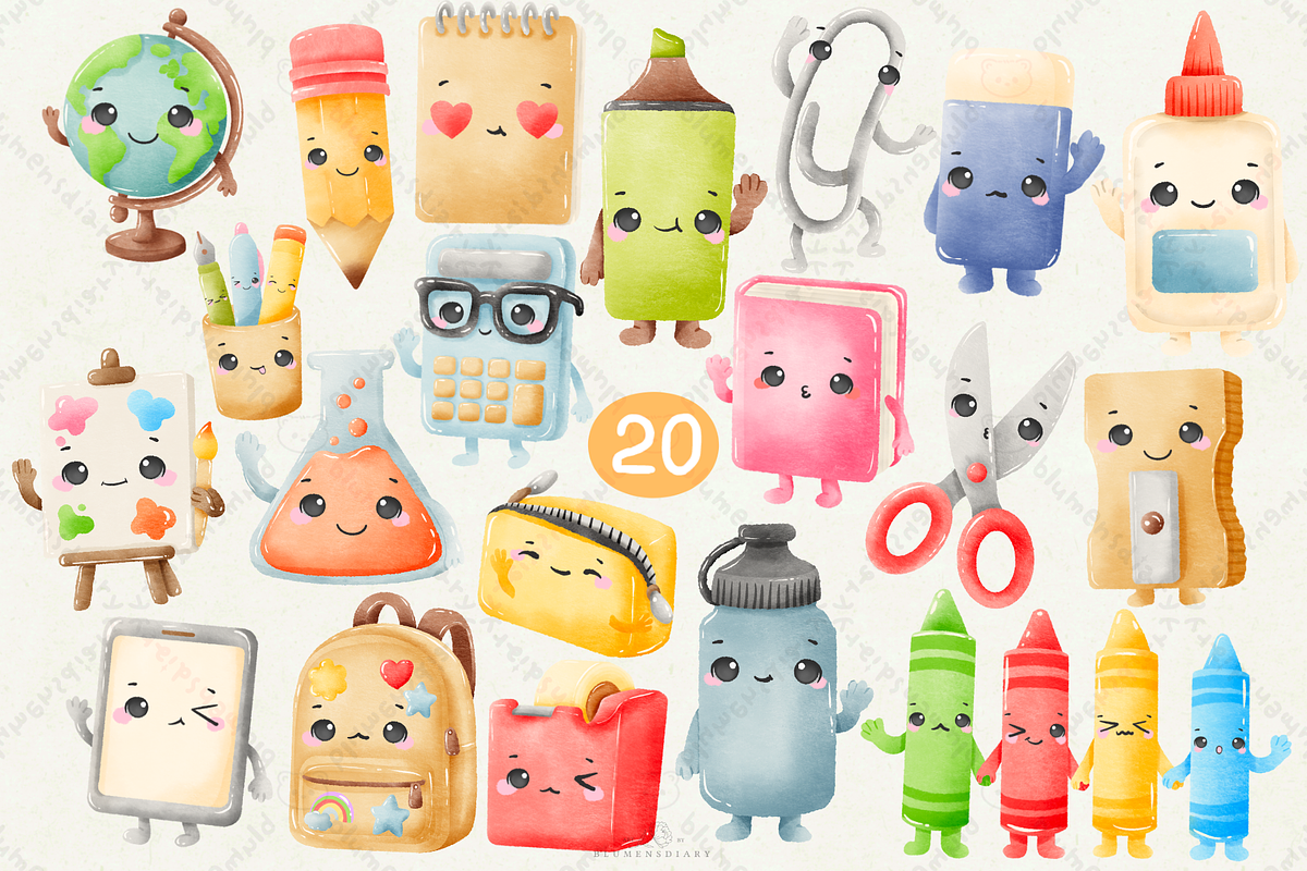 Kawaii Watercolor Back to School, an Education Illustration by Blumensdiary (Photo 2 of 7)