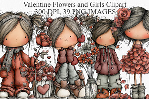 Valentine Flowers and Girls Clipart, an Illustration by Canvas Craft