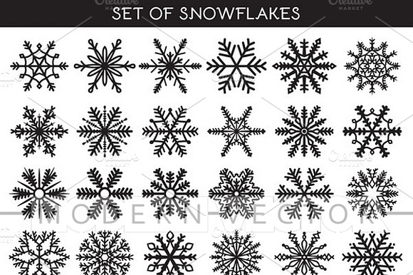 Set 36 Snowflakes Hand Drawn
