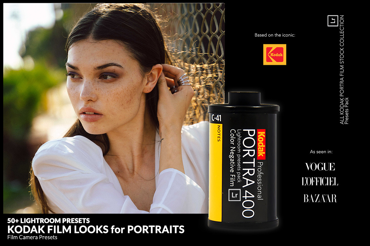 50+ Kodak Film Lightroom Presets., an Action Add-On by filmcamera_presets (Photo 1 of 8)