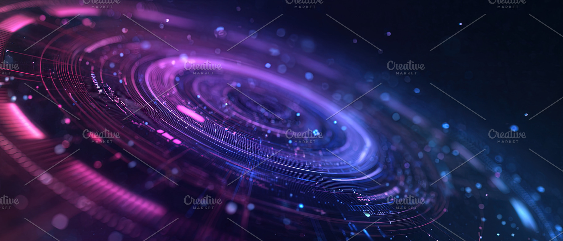 Abstract circular interface with glowing rings and particle ligh, an Abstract Photo by Ales Munt