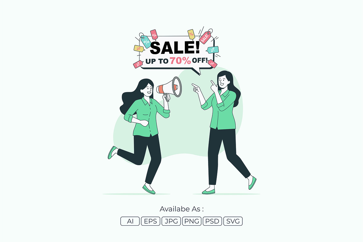 Young Woman with Megaphone Discount, an Object Illustration by Partikusi Design (Photo 2 of 3)