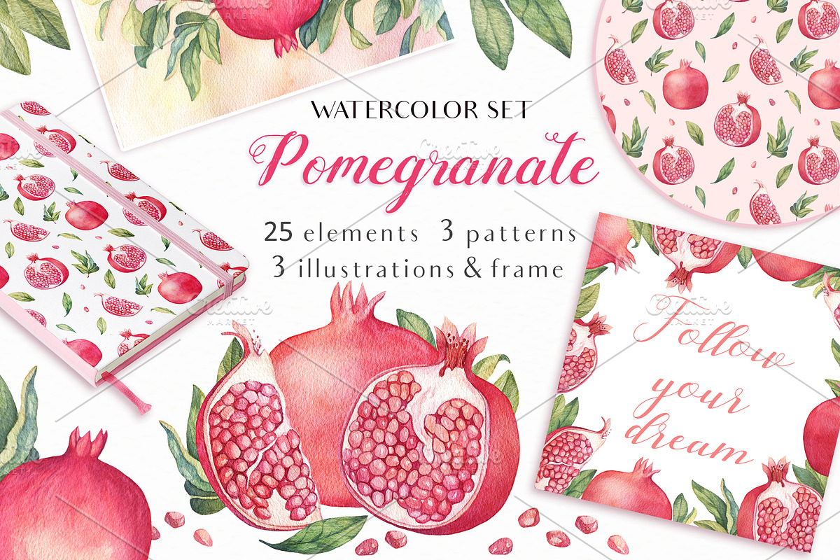 Watercolor Pomegranates, a Decorative Illustration by Irina Diasli (Photo 1 of 7)