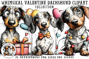 Whimsical Valentine Dachshund Clipar, an Illustration by OK Design