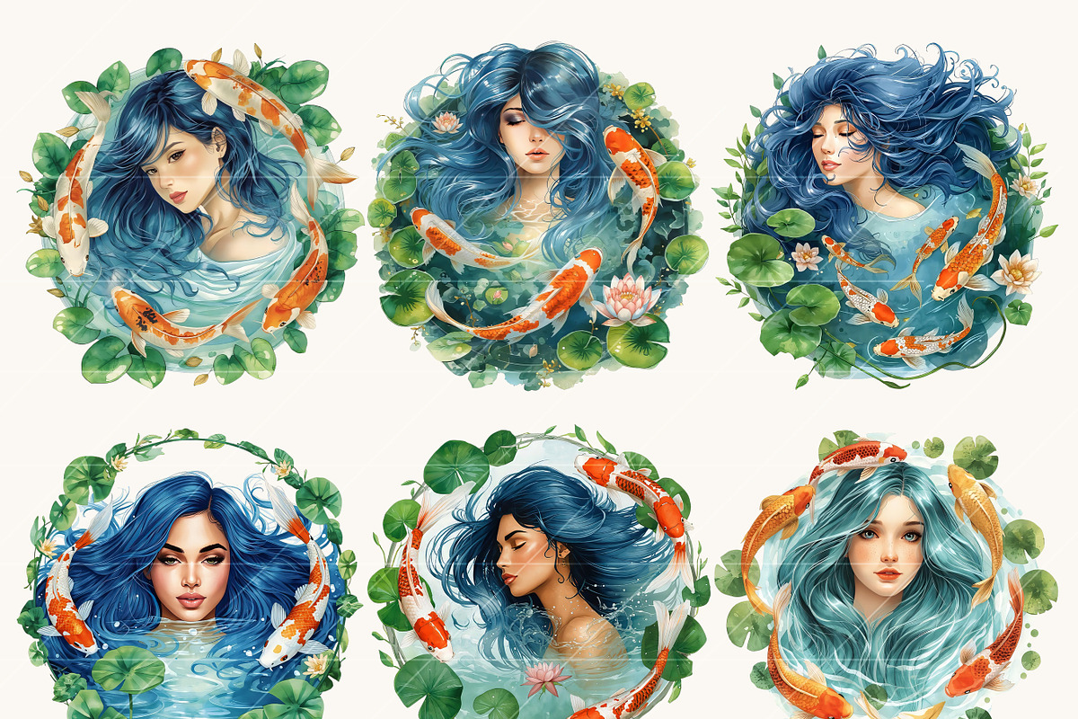 Girl With Koi Fish Clipart Bundle, a Person Illustration by Design Scotch (Photo 3 of 8)