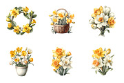 Watercolor Flower Daffodil Clipart, a Transportation Illustration by SinaCreation (Thumbnail 2 of 7)