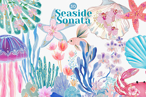 coastal watercolor clipart bundle, a Decorative Illustration by Patishop Art