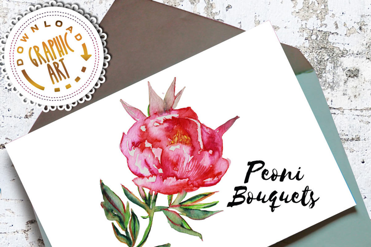 Watercolor clipart; Peony wreath, a Decorative Illustration by Download Graphic Art (Photo 6 of 8)