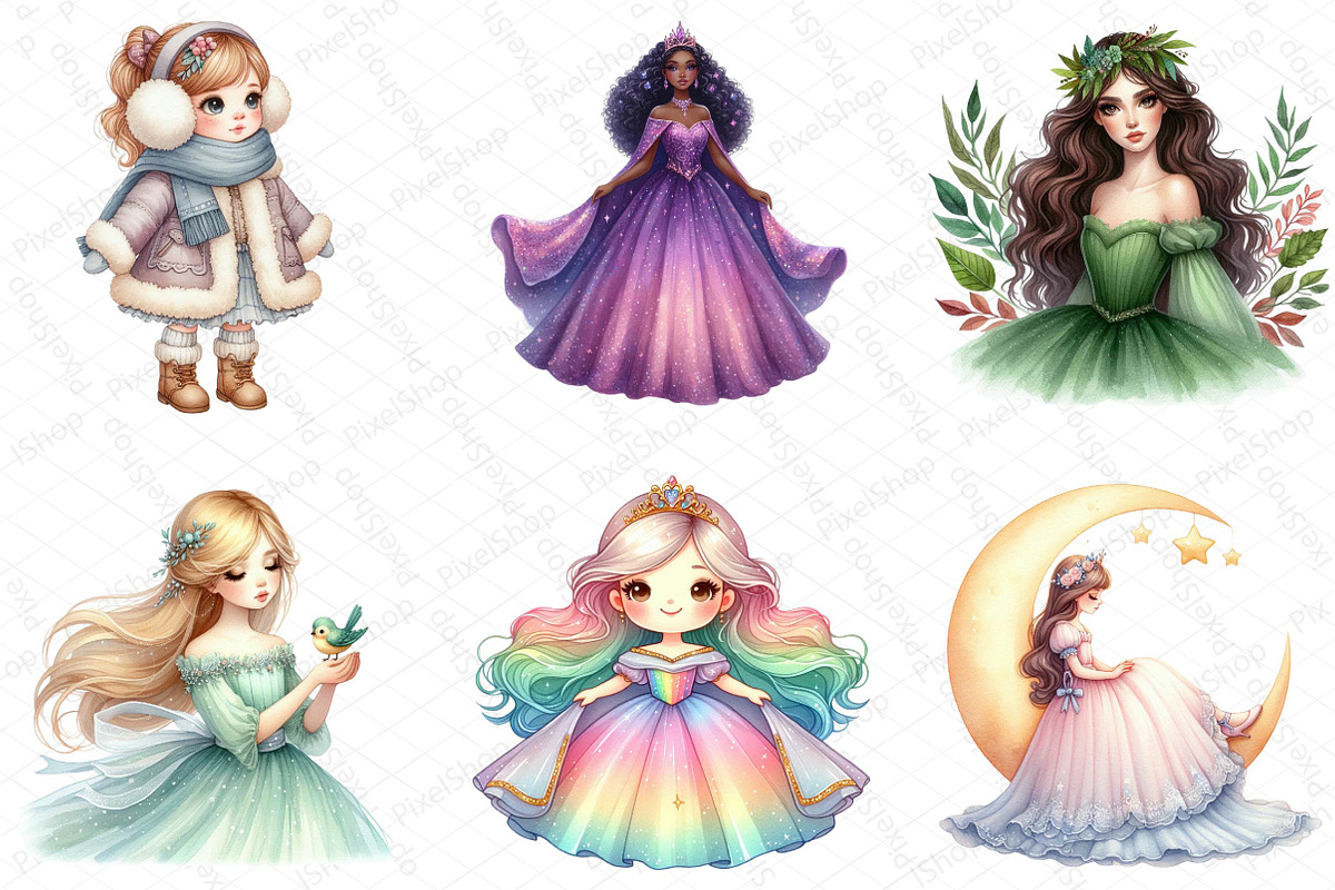 Watercolor Princess Clipart, an Illustration by DreamPrint404 (Photo 2 of 6)