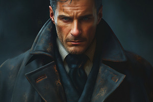 A brooding Caucasian man in a dark, vintage coat, exuding an air of mystery and, a Person Photo by ImageMir
