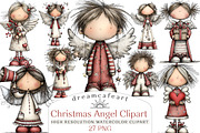 whimsical Christmas Angel Clipart, an Illustration by DreamCafeArt (Thumbnail 1 of 5)