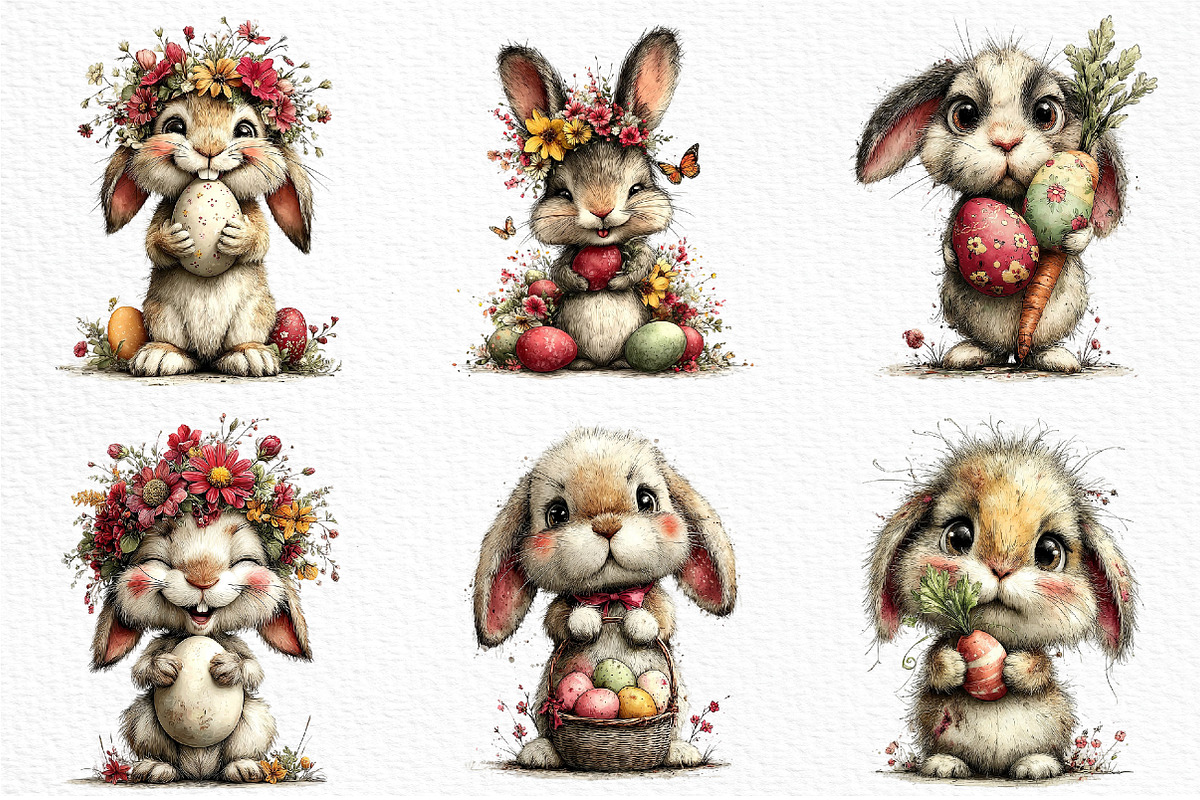 Whimsical Easter Bunny Clipart Png, an Illustration by Craft Nest (Photo 4 of 11)