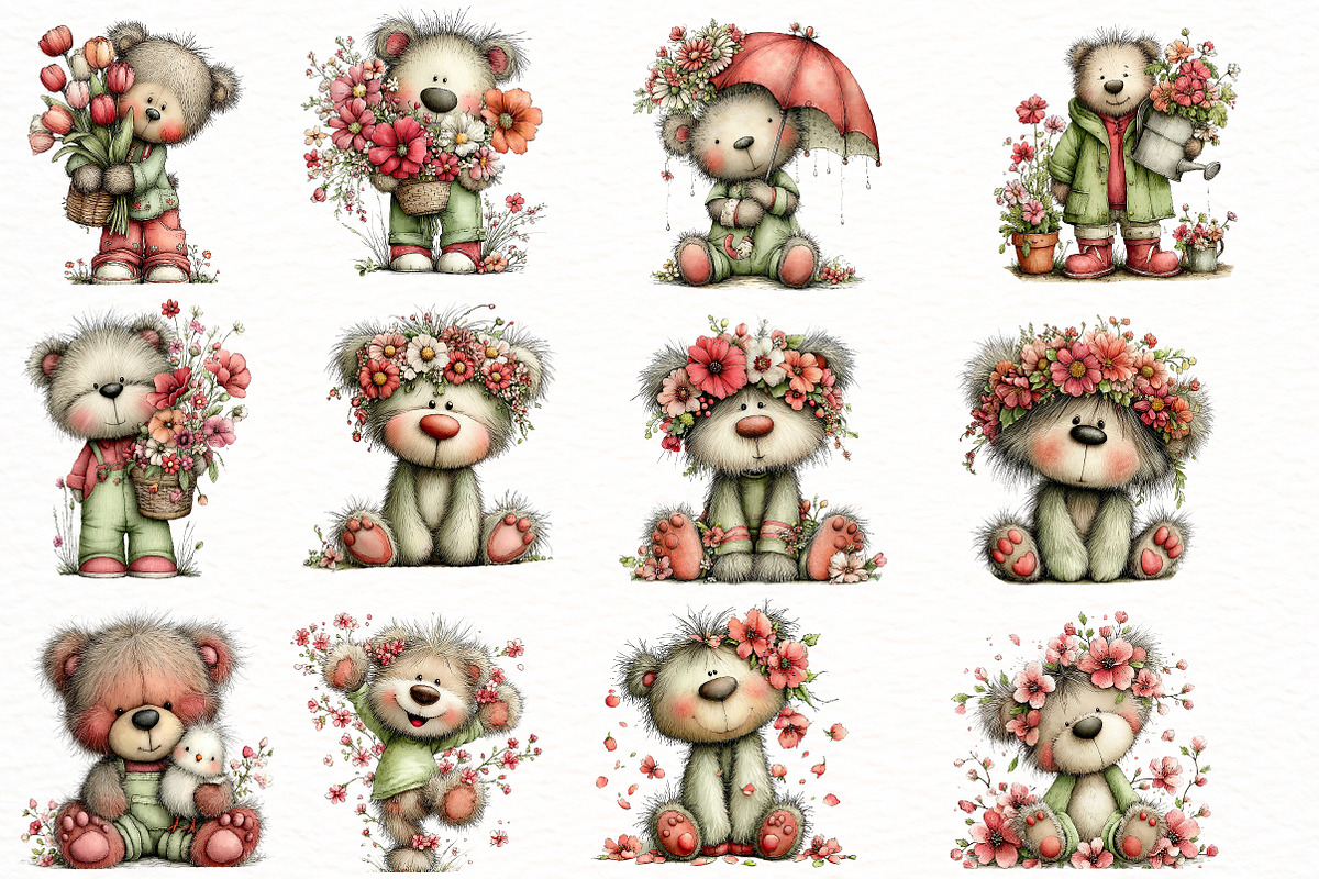 Whimsical Spring Teddy Bear Clipart, an Illustration by Designworld (Photo 4 of 5)