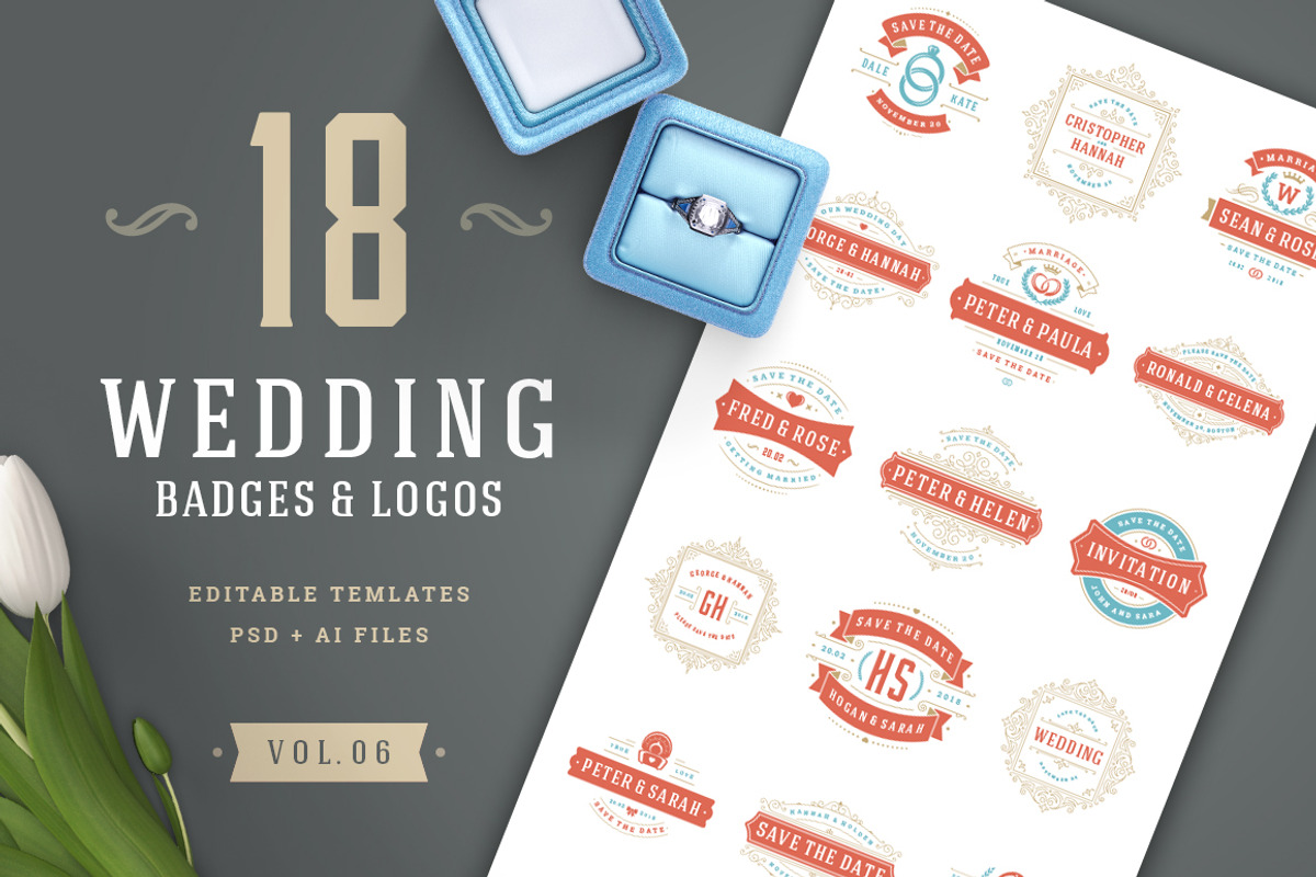 18 Wedding Logos and Badges, a Branding & Logo Template by Vasya Kobelev (Photo 1 of 14)