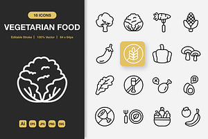 Vegetarian Food Outline Icons, an Outline Icon by Spacepixel Creative