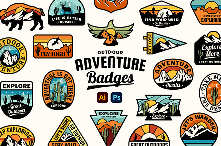 Outdoor Adventure Badges, an Illustration by cd-design.co