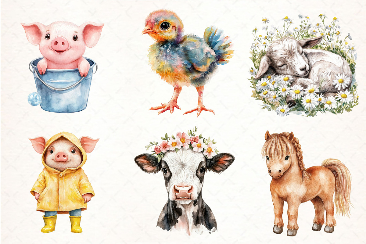 Cute Animals on the Farm Clipart, an Illustration by Pixels.Craft (Photo 2 of 7)