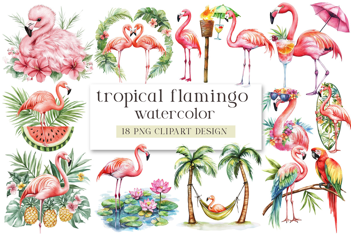 flamingo cute tropical summer clipa, an Illustration by DreamArtGraphic (Photo 1 of 4)