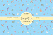 Blue Sea Life seamless pattern, a Seasonal Illustration by NatArt (Thumbnail 1 of 3)
