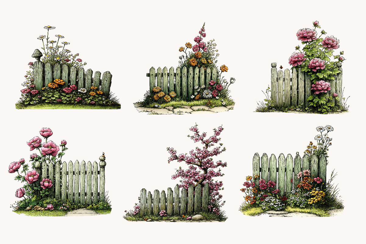 Watercolor Fence with Flowers, a Seasonal Illustration by Designworld (Photo 6 of 9)