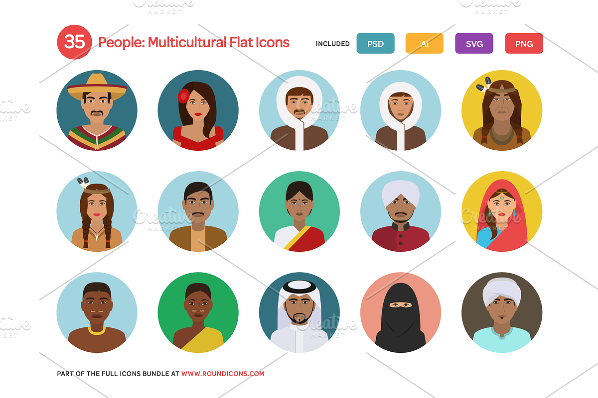 People: Multicultural Flat Icons preview 2
