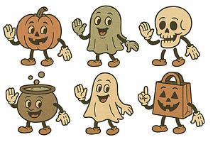 Vintage halloween mascots with pumpk, an Illustration by Dvoevnore photos