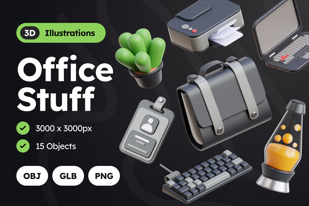 Office Stuff 3D Icons, an Object 3D Model by Rakata Studio (Photo 1 of 7)