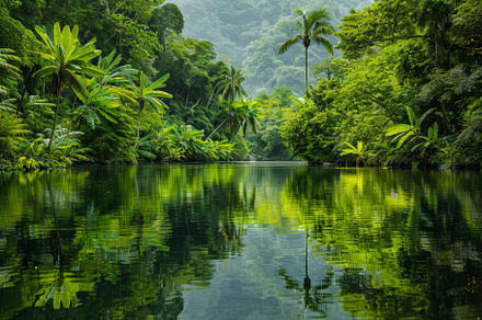 A tranquil rainforest features vibra, a Photo by Tanuart