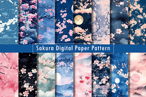 Sakura Digital Paper, Moonlight, a Texture Graphic by Dream Creation