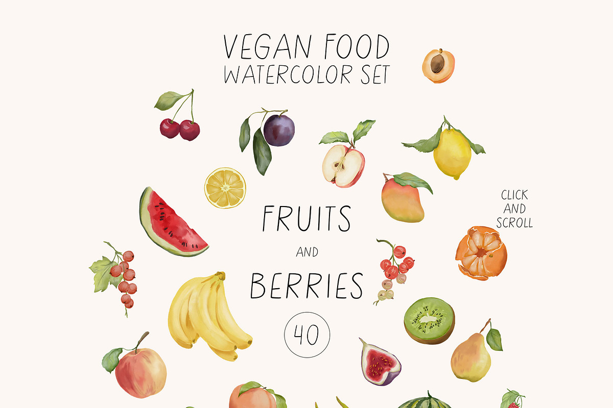 VEGAN FOOD watercolor set, a Food Illustration by Yuliia Lashevska (Photo 7 of 14)