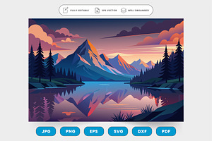 A tranquil mountain landscape with s, a Graphic by SaroStock