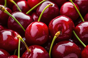 Vibrant red cherries create a stunning background of freshness and natural beau, a Food & Drink Photo by AlyaAnd