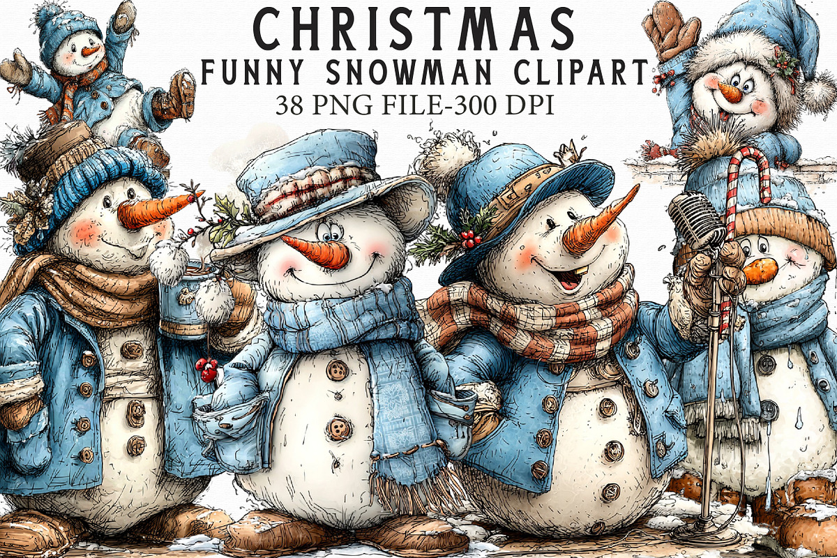 Funny Christmas Snowman Clipart, an Illustration by Libby Wishes (Photo 1 of 7)