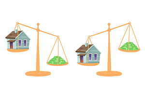 House with money on scales. Increase, a Finance Illustration by Vectorbuum