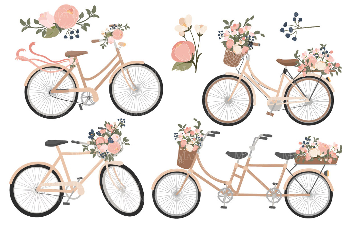 Navy & Pink Floral Bicycles Clipart, an Illustration by Amanda Ilkov (Photo 5 of 5)