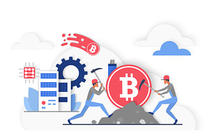 Cloud cryptocurrency mining bitcoin, a Technology Illustration by Lemberg Vector