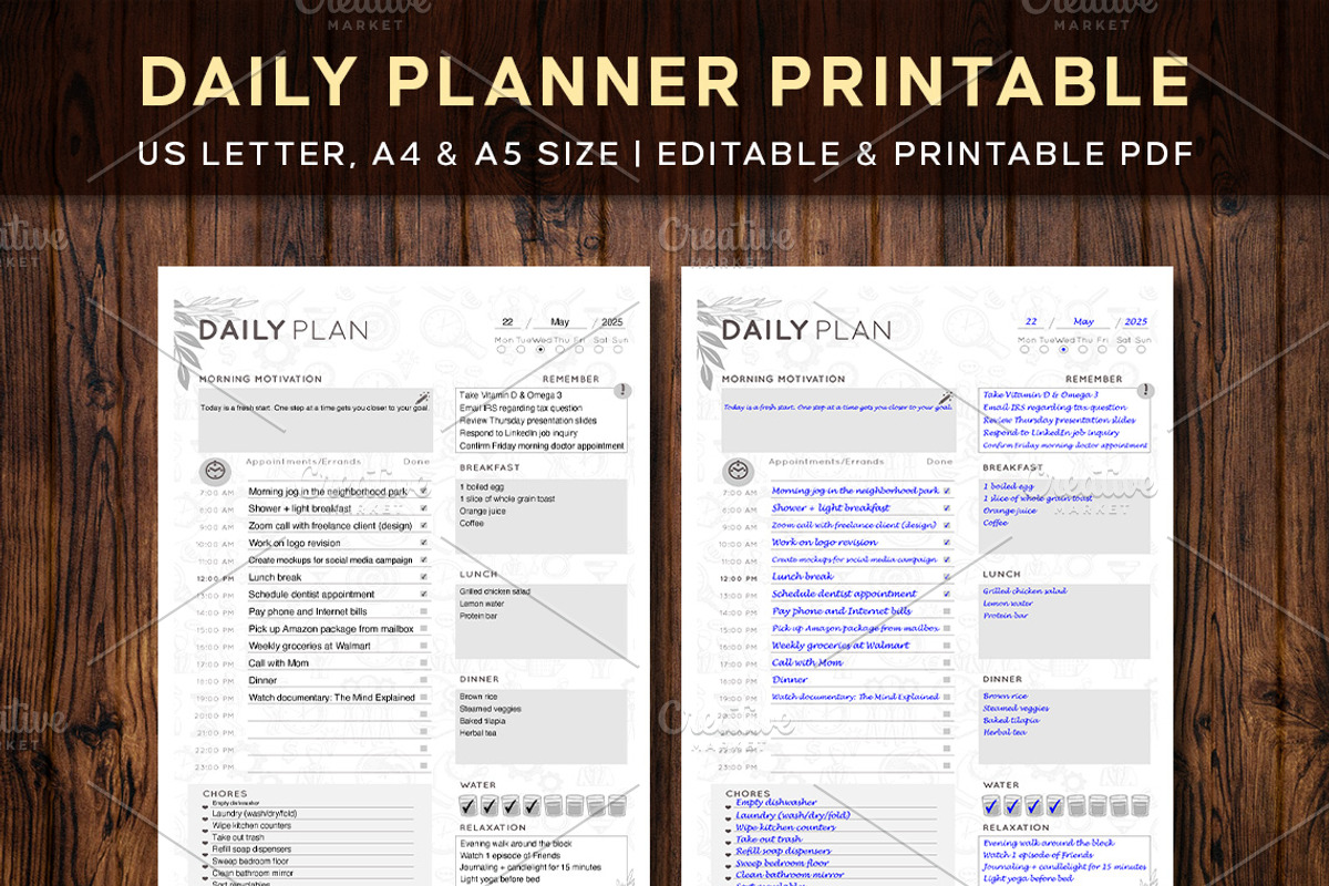 Editable Daily Planner Template, a Stationery Template by Graphicsnext (Photo 1 of 4)