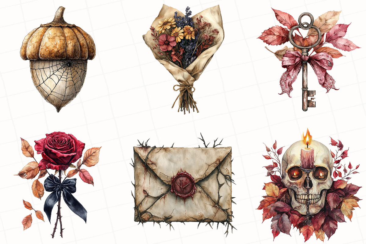 Watercolor Gothic Autumn Clipart, an Illustration by OK Design (Photo 3 of 5)