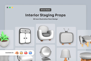 Stylish Room Props 3D Pack, a Decorative Illustration by twinstd