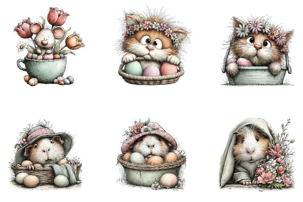 Cute peeking Easter animals clipart, an Illustration by CreationArt (Photo 4 of 7)