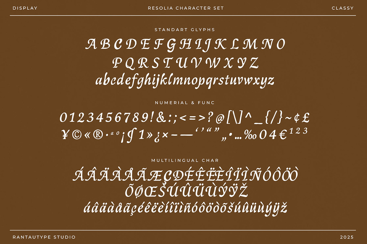 Resolia Classy Display Font, a Script Font by RantautypeStudio (Photo 13 of 13)