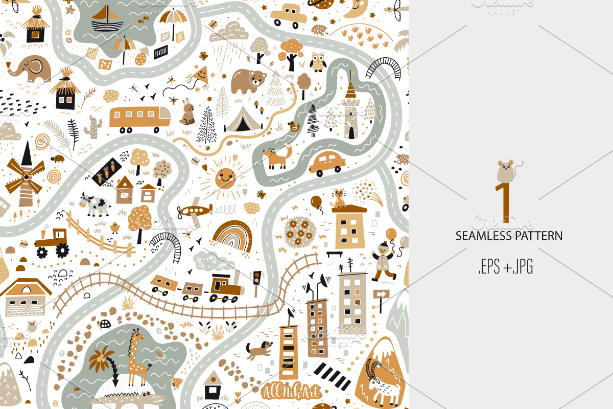 Children's World Map Play Mat, a Pattern Graphic by AllNikArt (Photo 2 of 6)